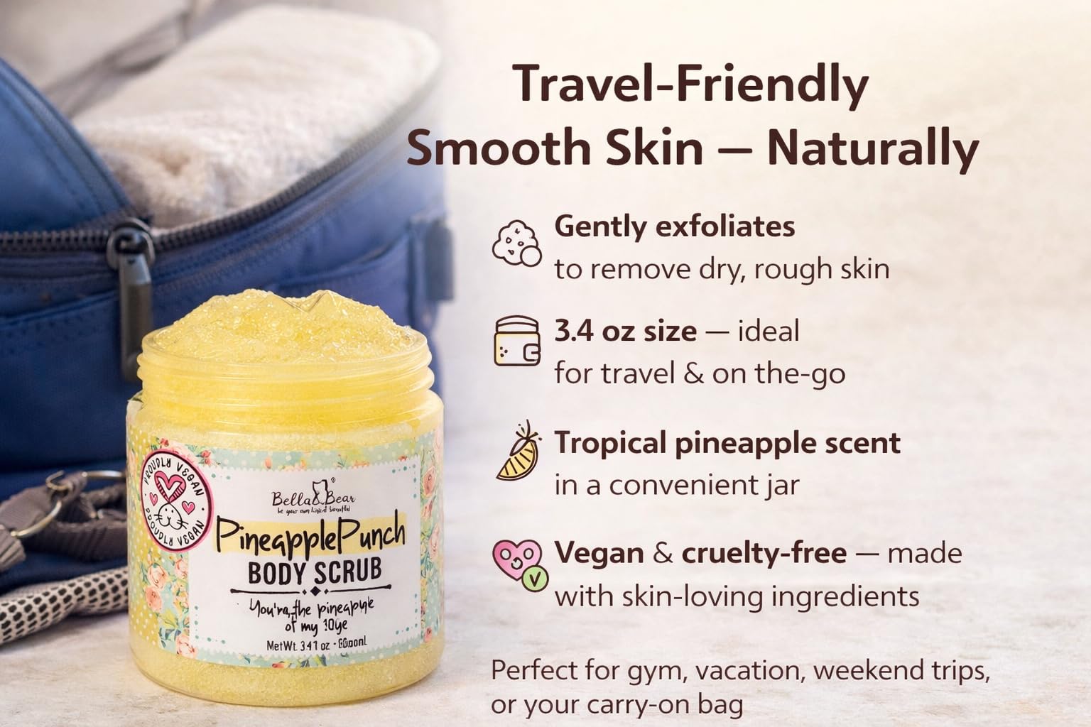 Bella & Bear Pineapple Scrub sugar grains visible for gentle exfoliation