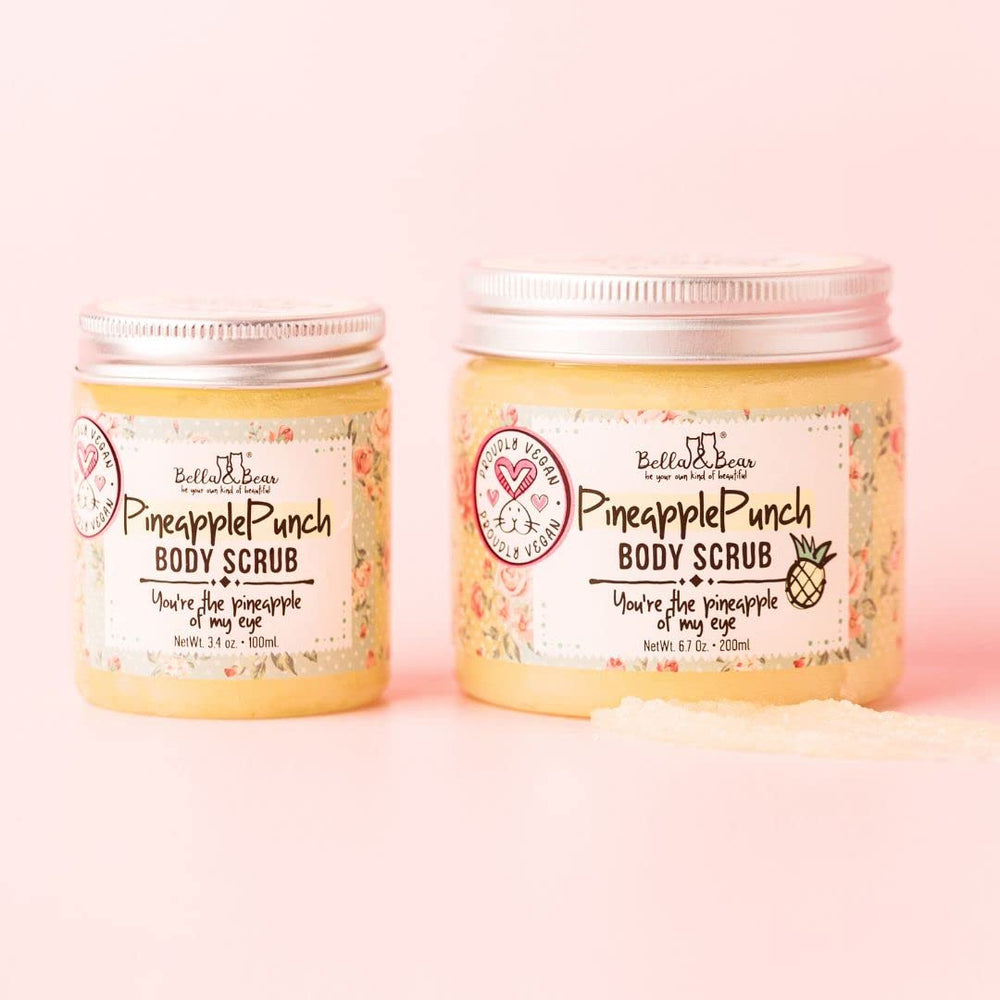 Bella & Bear Pineapple Scrub in a wet shower scene for cleansing