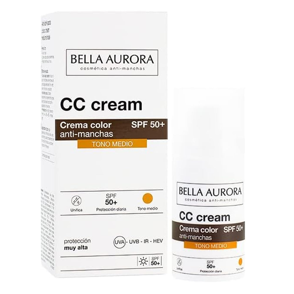 Bella Aurora CC Cream Medium bottle front with tint for natural coverage.