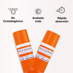 Bella Aurora Gel Solar SPF 50 dispense action, easy pump for precise skincare application.