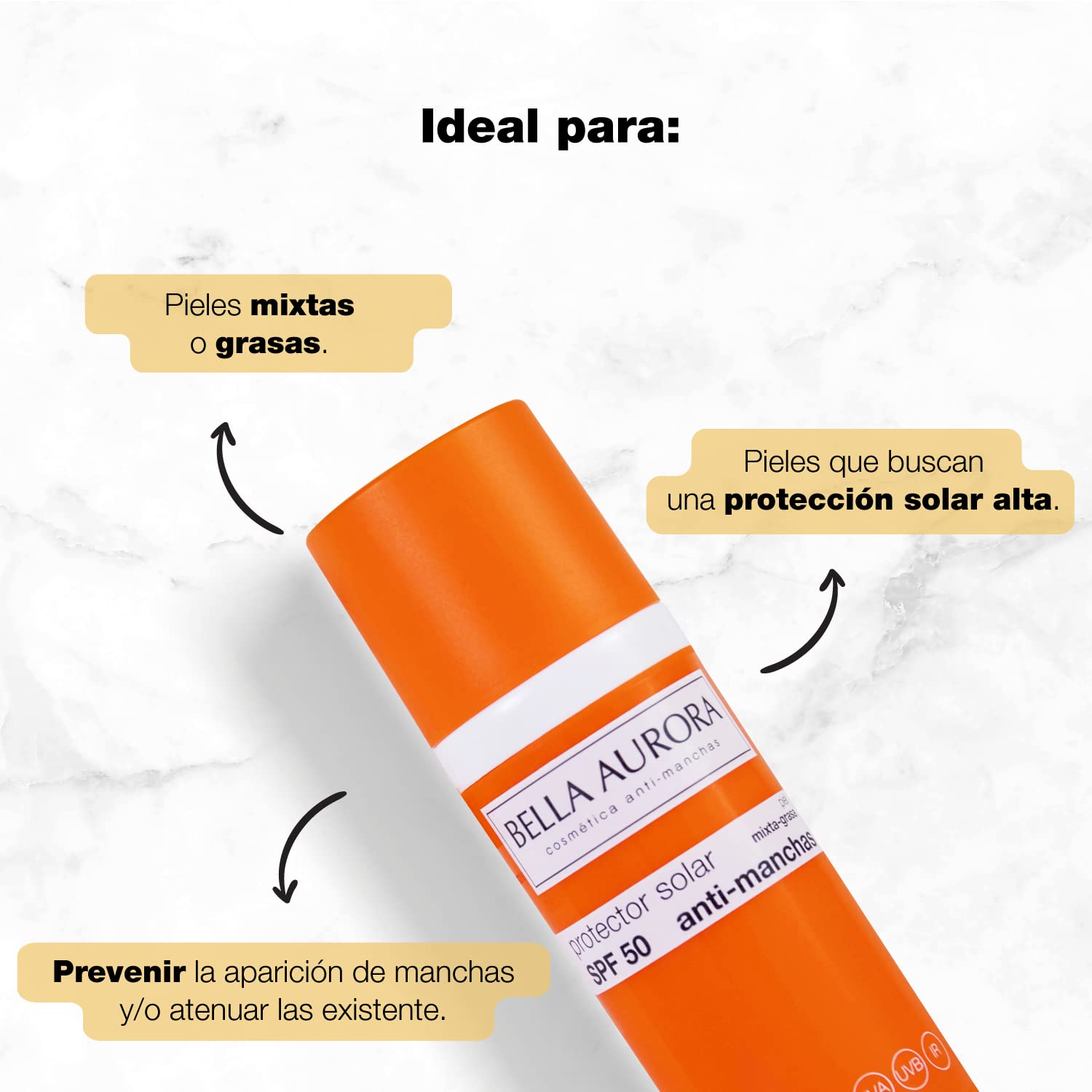 Bella Aurora Gel Solar SPF 50 packaging, compact and ready for daily use.