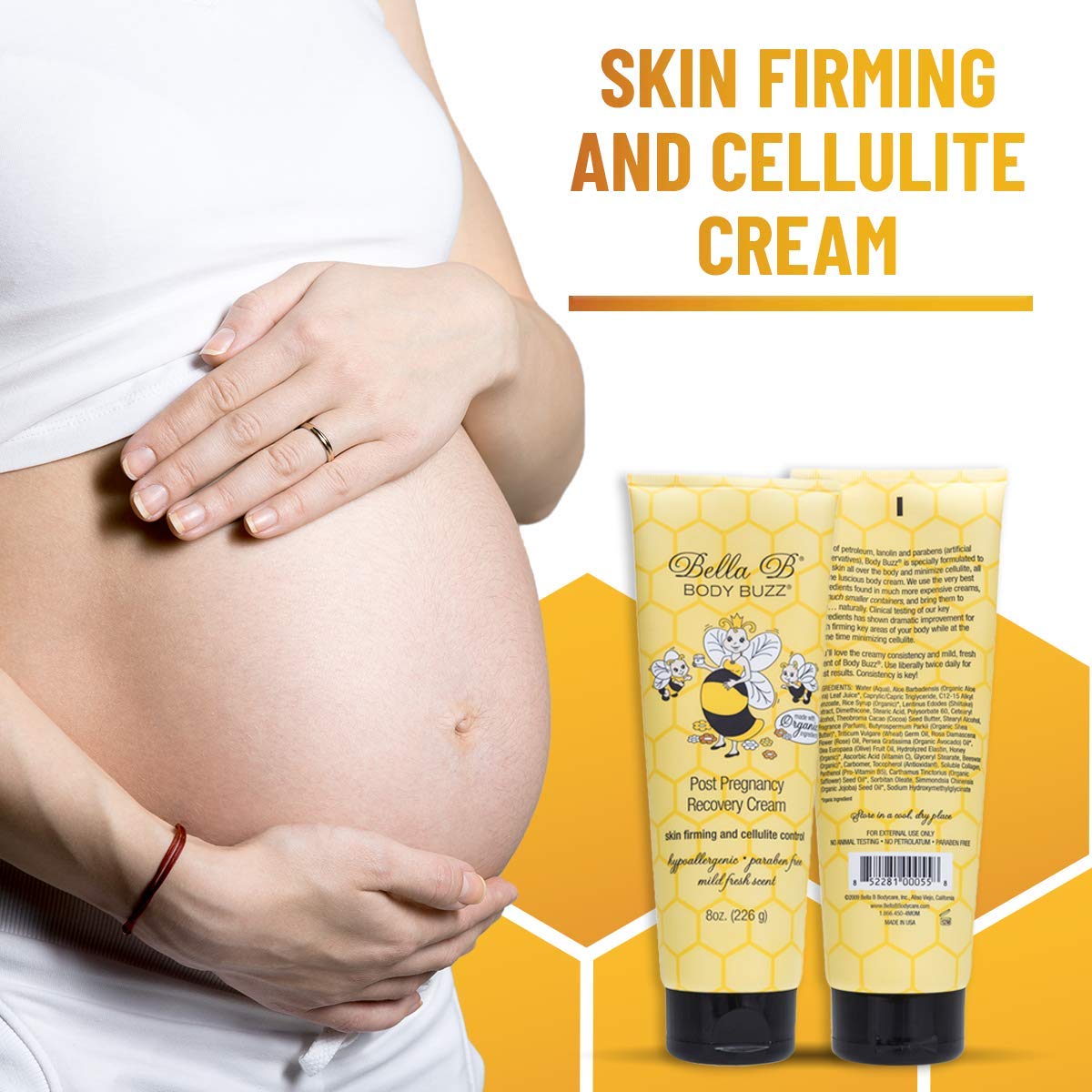 Bella B Body Buzz close-up reveals creamy texture and subtle firming feel.