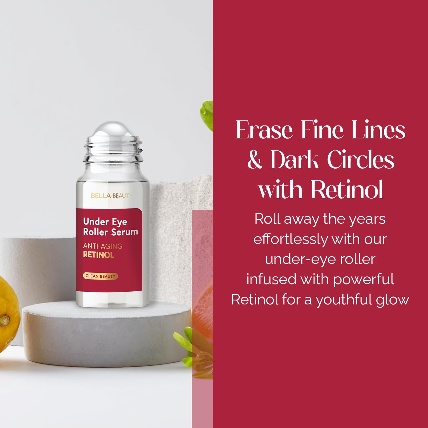 Bella Beauty eye roller close-up showing cooling applicator for refreshed under-eye skin