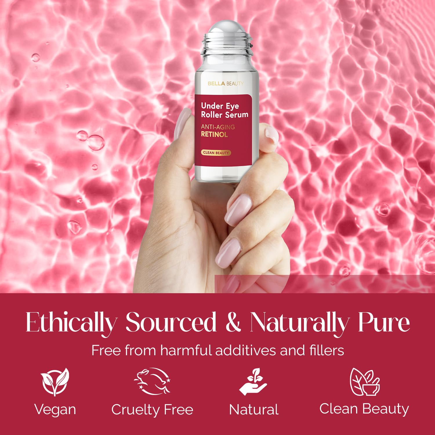 Bella Beauty vitamin E and macadamia oil provide moisture for dry under-eye skin