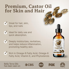 Bella Terra Oils castor oil enhances hair shine and smoothness.