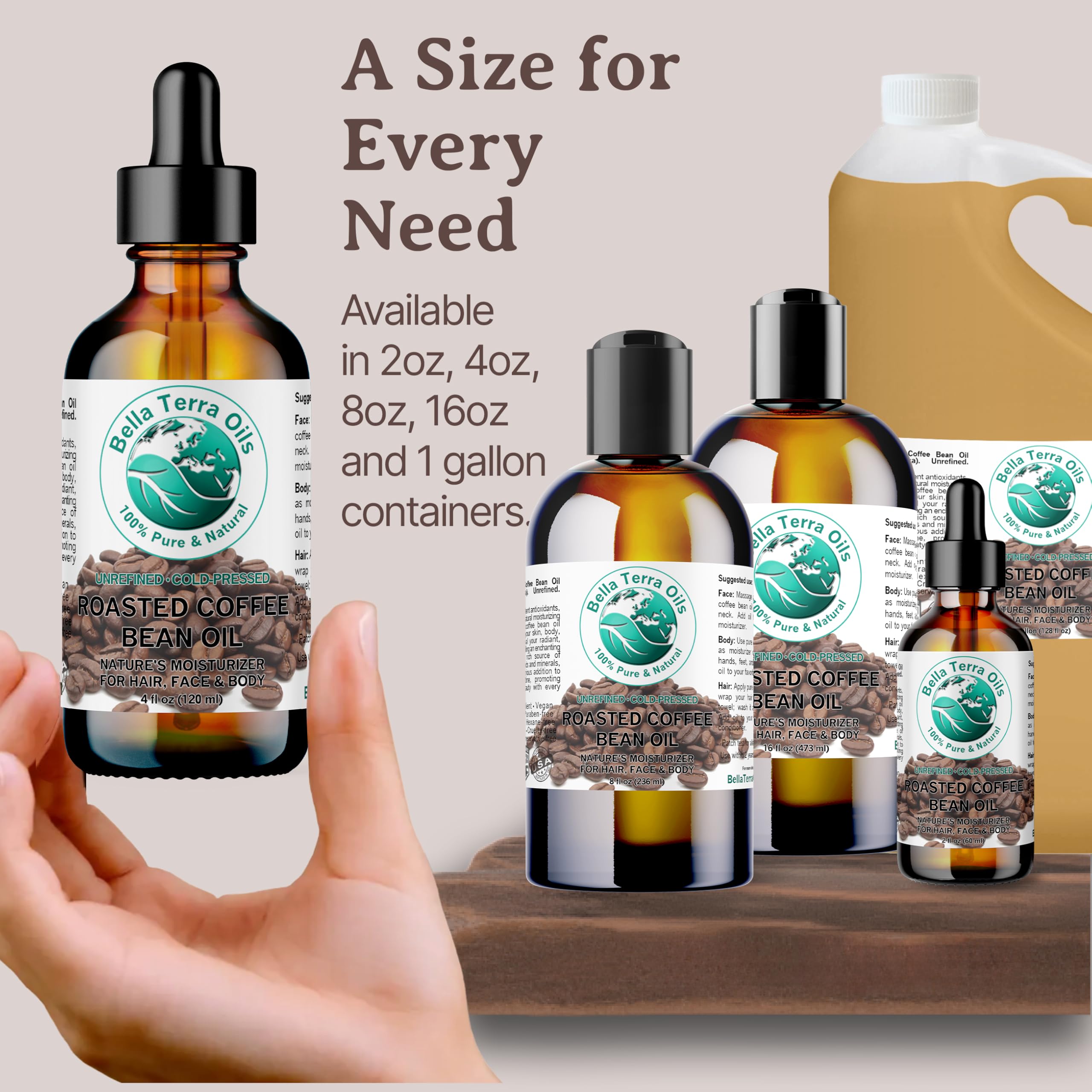 Bella Terra Oils coffee oil vitality boost suggests refreshing routine after use.