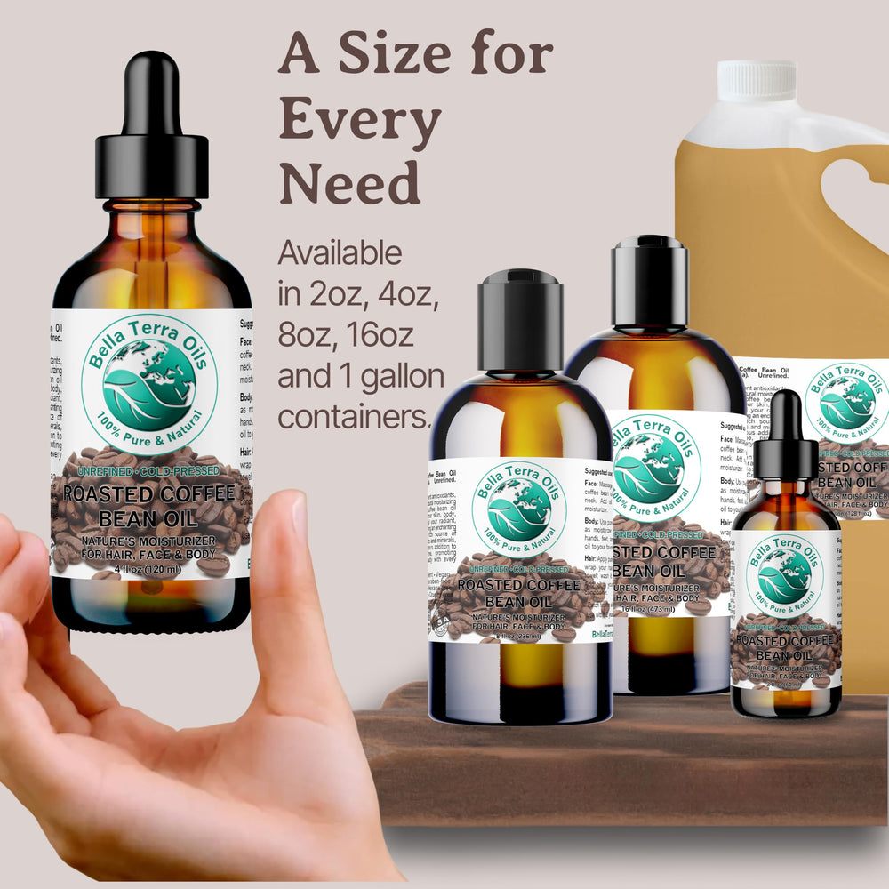 Bella Terra Oils coffee oil vitality boost suggests refreshing routine after use.