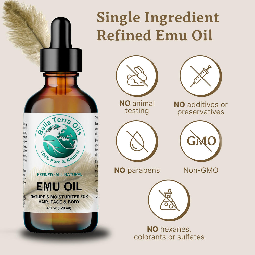 Emu Oil used for hair care by Bella Terra Oils adds shine and moisture to strands