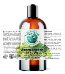 Bella Terra Oils green coffee bean oil in amber glass bottle for routine care