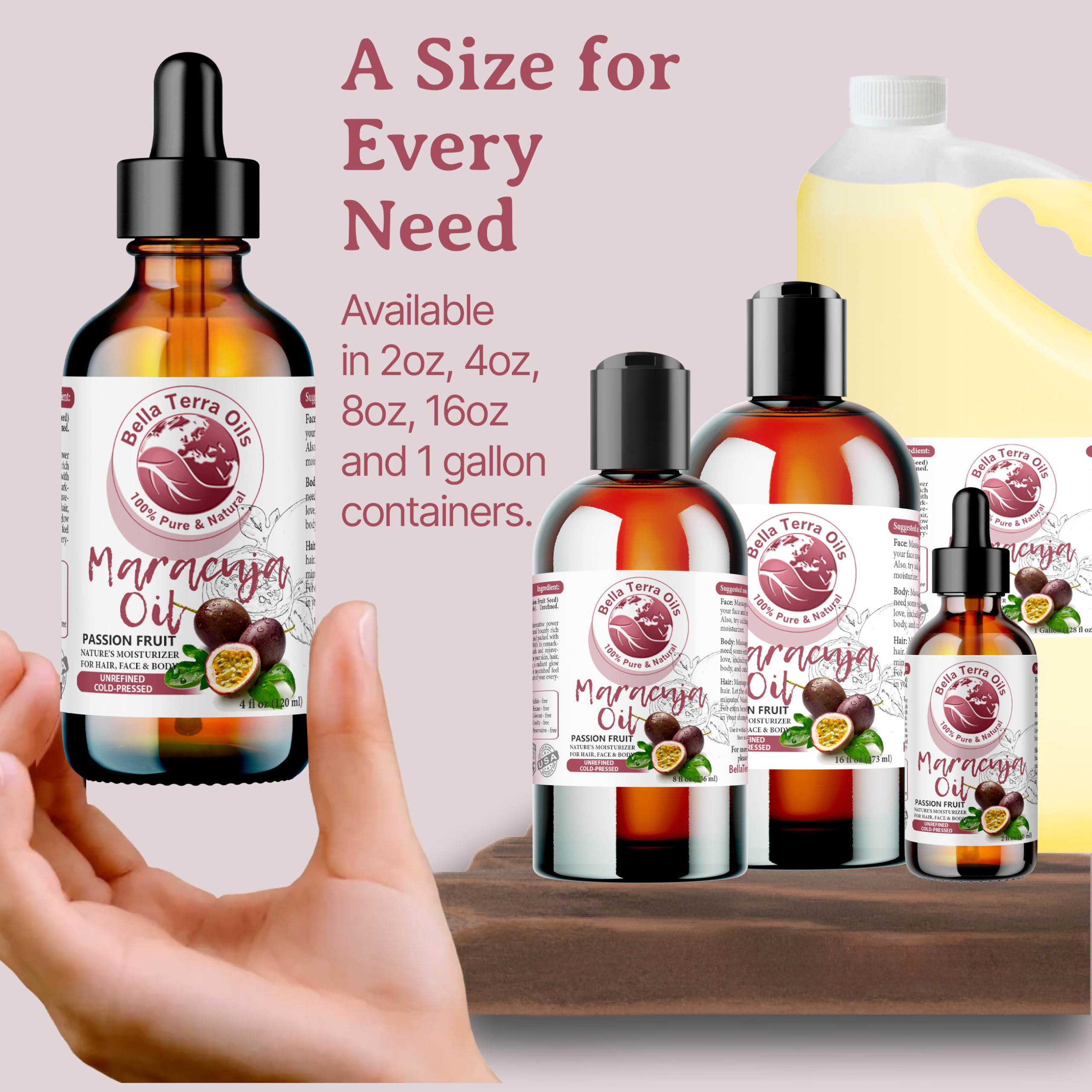 Bella Terra Oils Maracuja oil color hints at tropical nourishment.