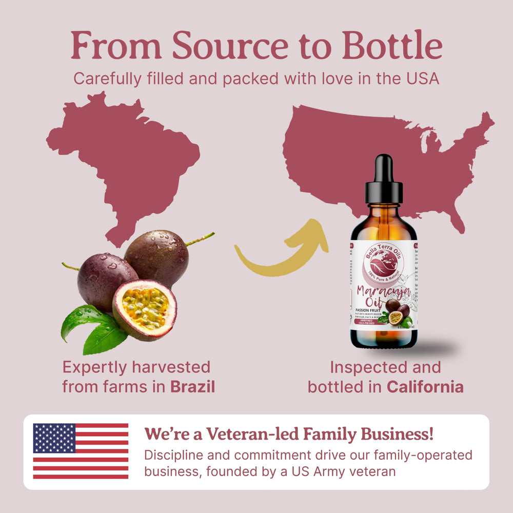 Bella Terra Oils Maracuja oil glows on skin with natural radiance.