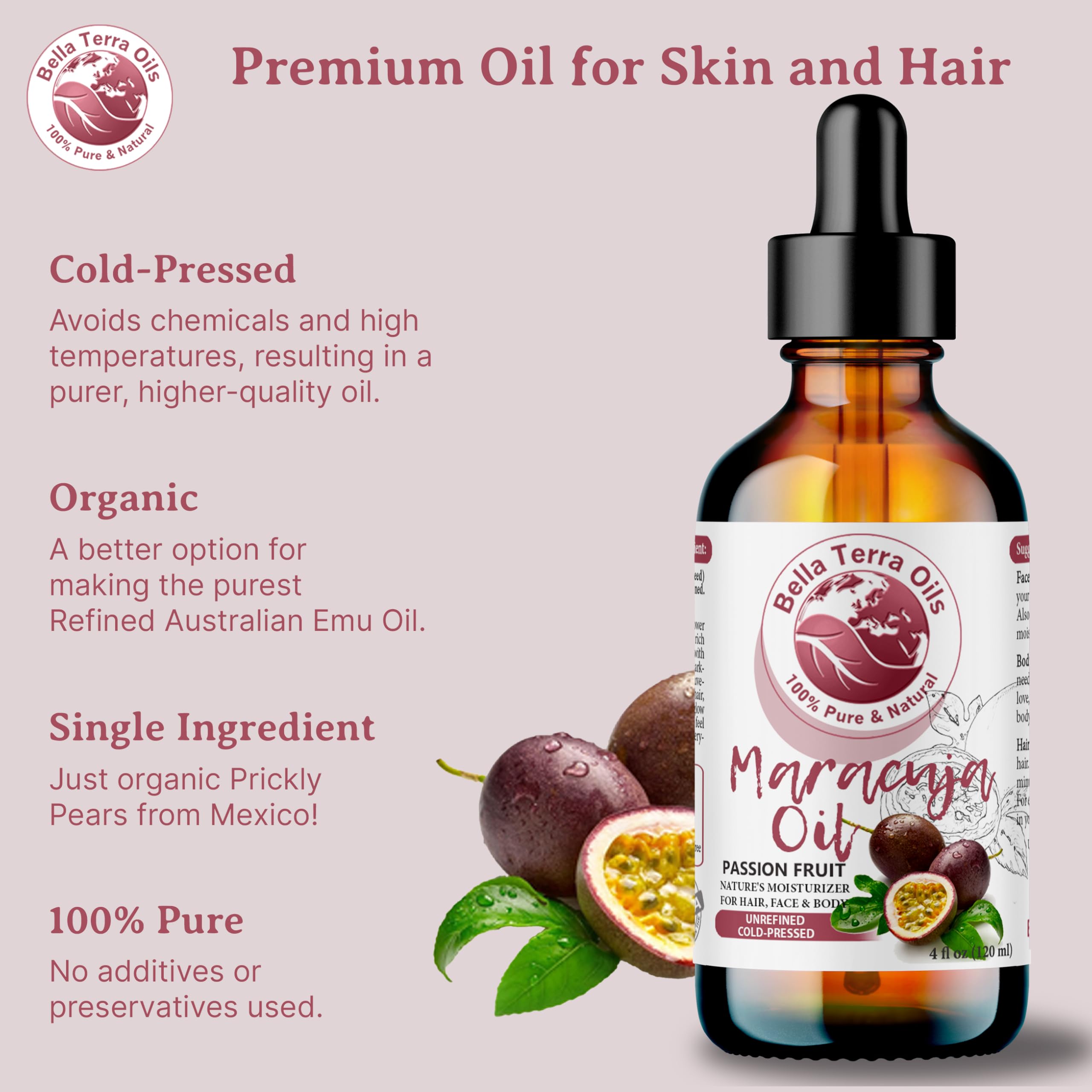 Bella Terra Oils Maracuja oil ingredients emphasize essential fatty acids and antioxidants.
