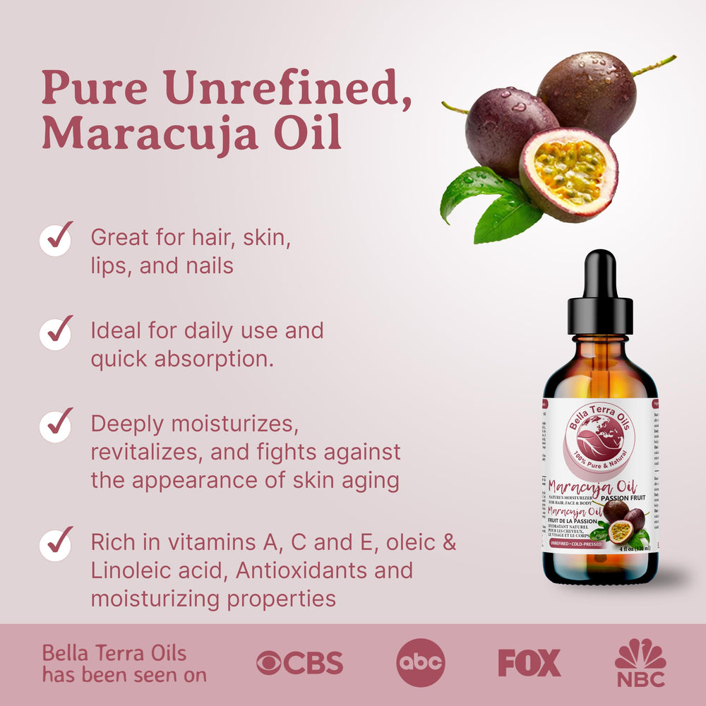 Pouring Maracuja seed oil from Bella Terra Oils for easy application.