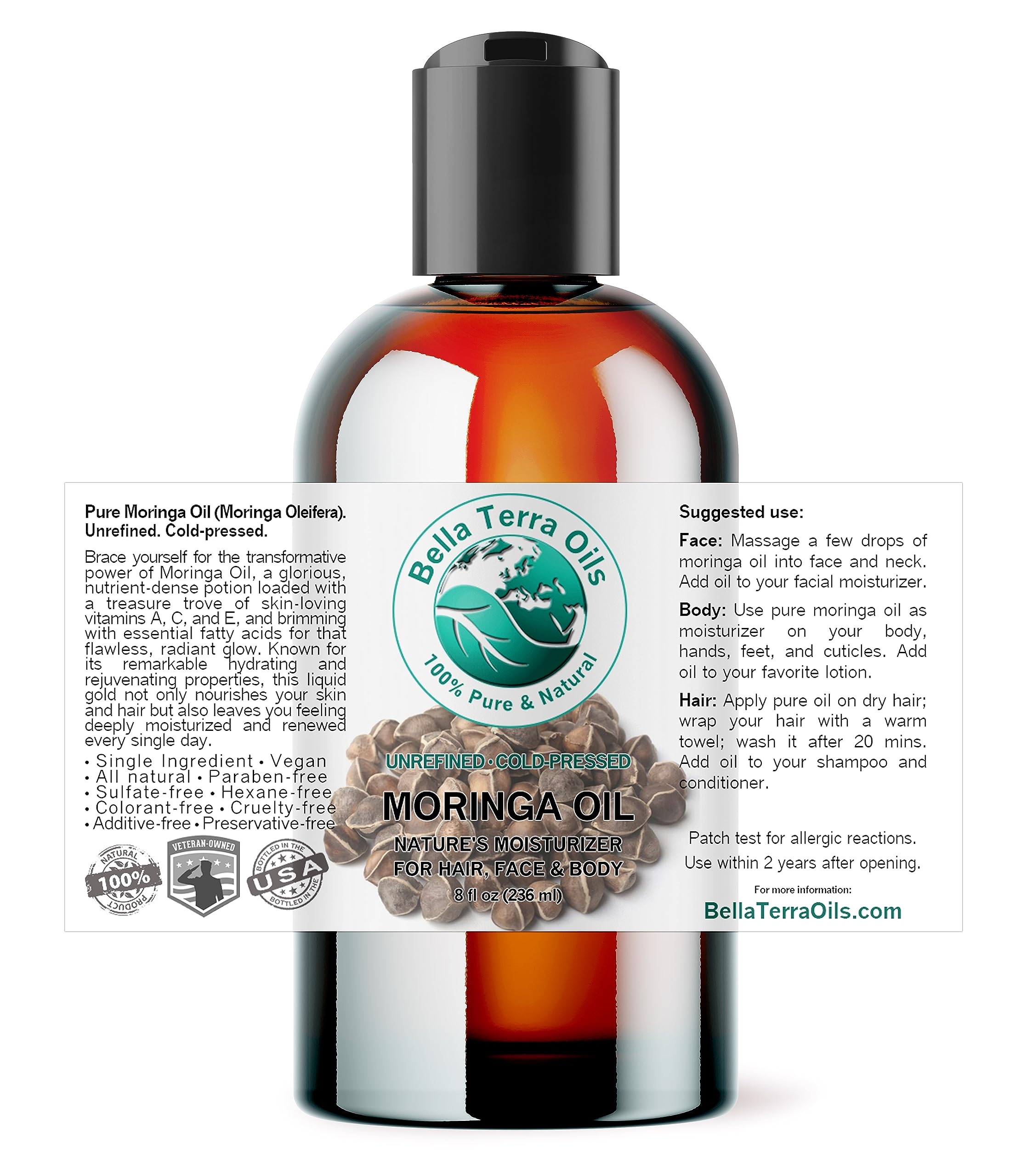Bella Terra Oils Moringa Seed Oil pour demonstrates smooth, easy application.