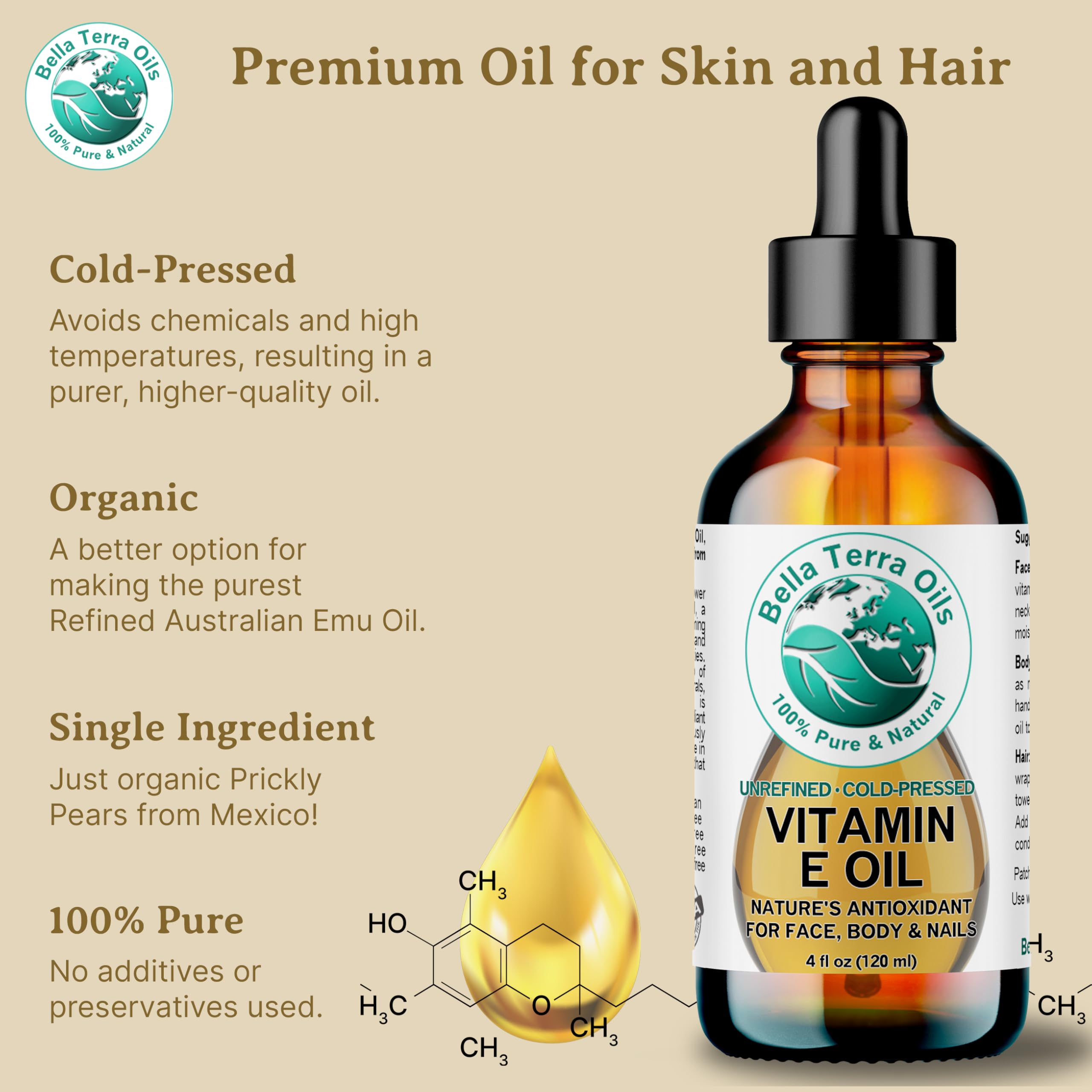 Bella Terra Oils Packaging label emphasizes organic ingredients and premium quality.