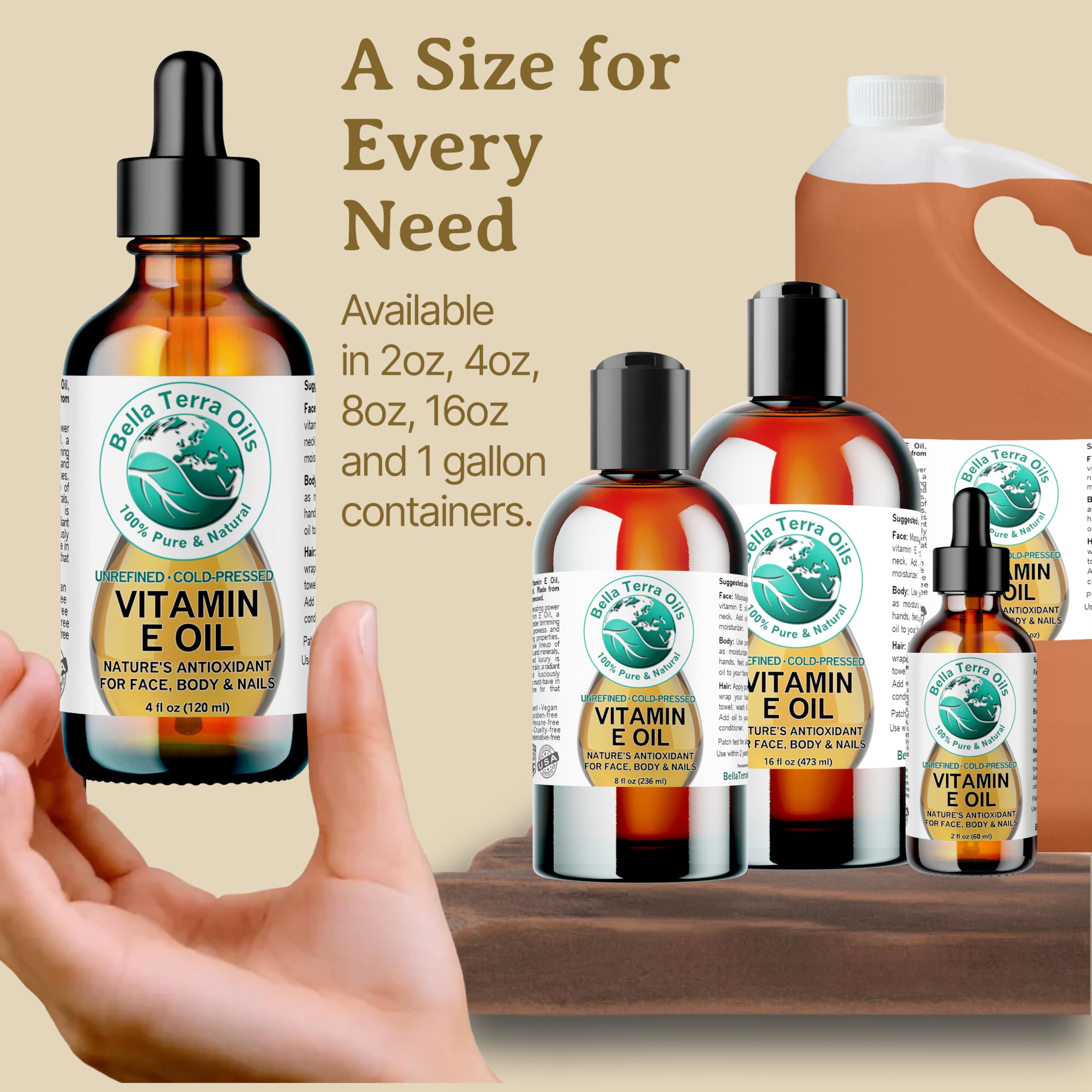 Bella Terra Oils Vitamin E Oil in vanity drawer ready for routine.