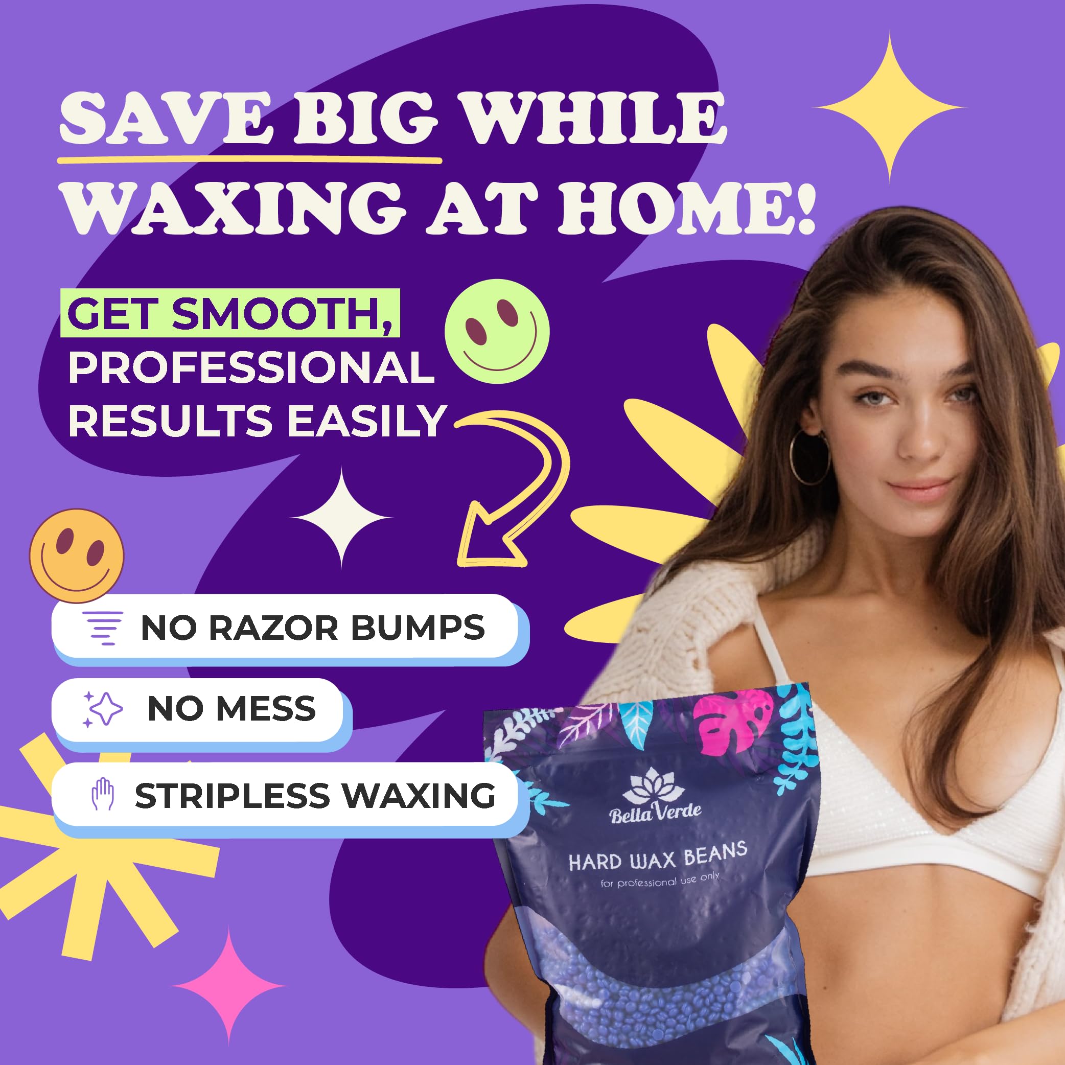 Bella Verde bikini-area waxing ready wax beads for sensitive skin.