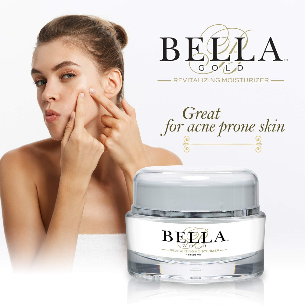 Bella Gold Revitalizing Moisturizer fresh-faced glow after application.