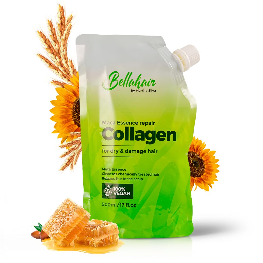 Bellahair hydrating collagen hair mask bottle restores moisture for smooth, manageable hair.
