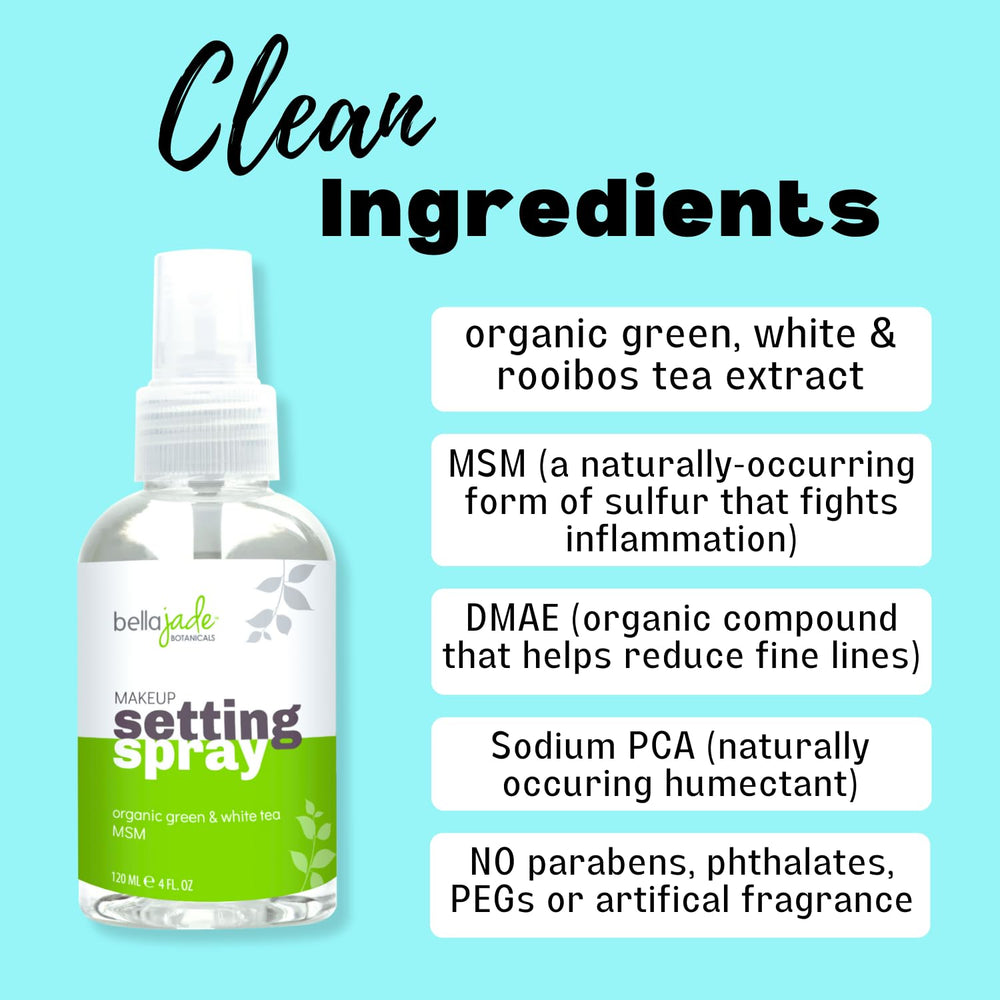 Bella Jade setting spray with MSM provides a light, non-sticky finish for everyday wear