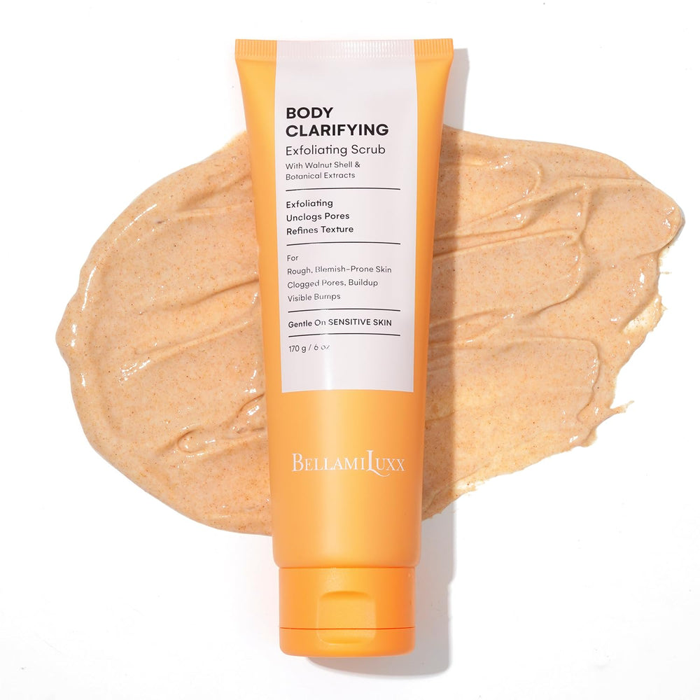 BellamiLuxx body acne scrub back: targets breakouts and promotes clearer-looking skin.