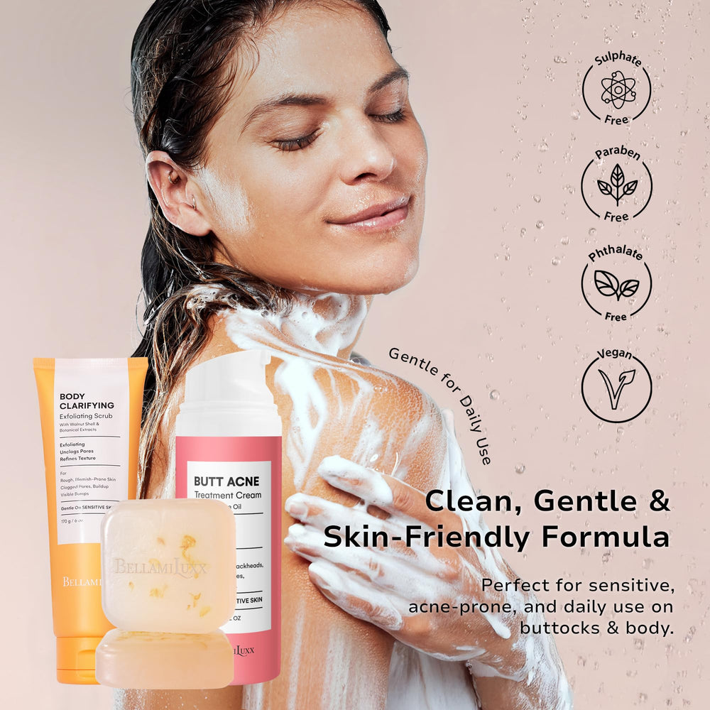 BellamiLuxx routine for booty and thighs promoting cleaner-feeling skin