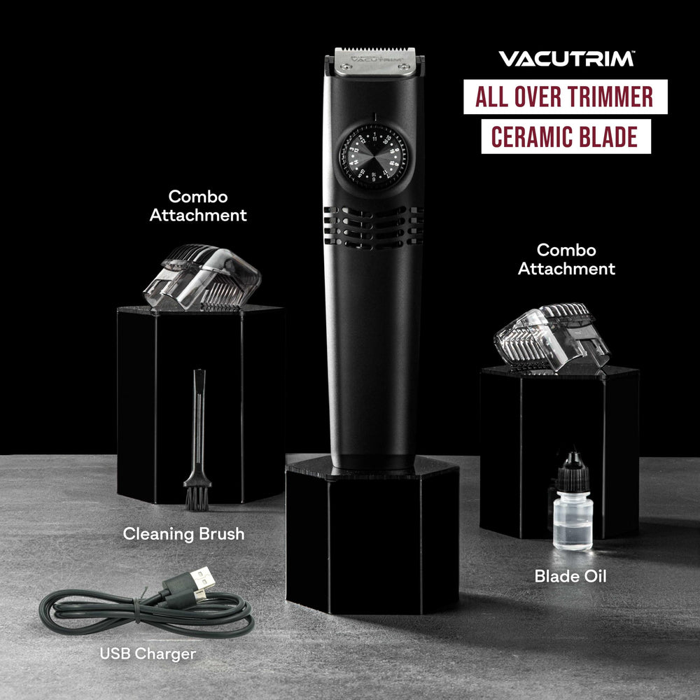 Cleaning kit components included for maintenance after grooming with Vacutrim.