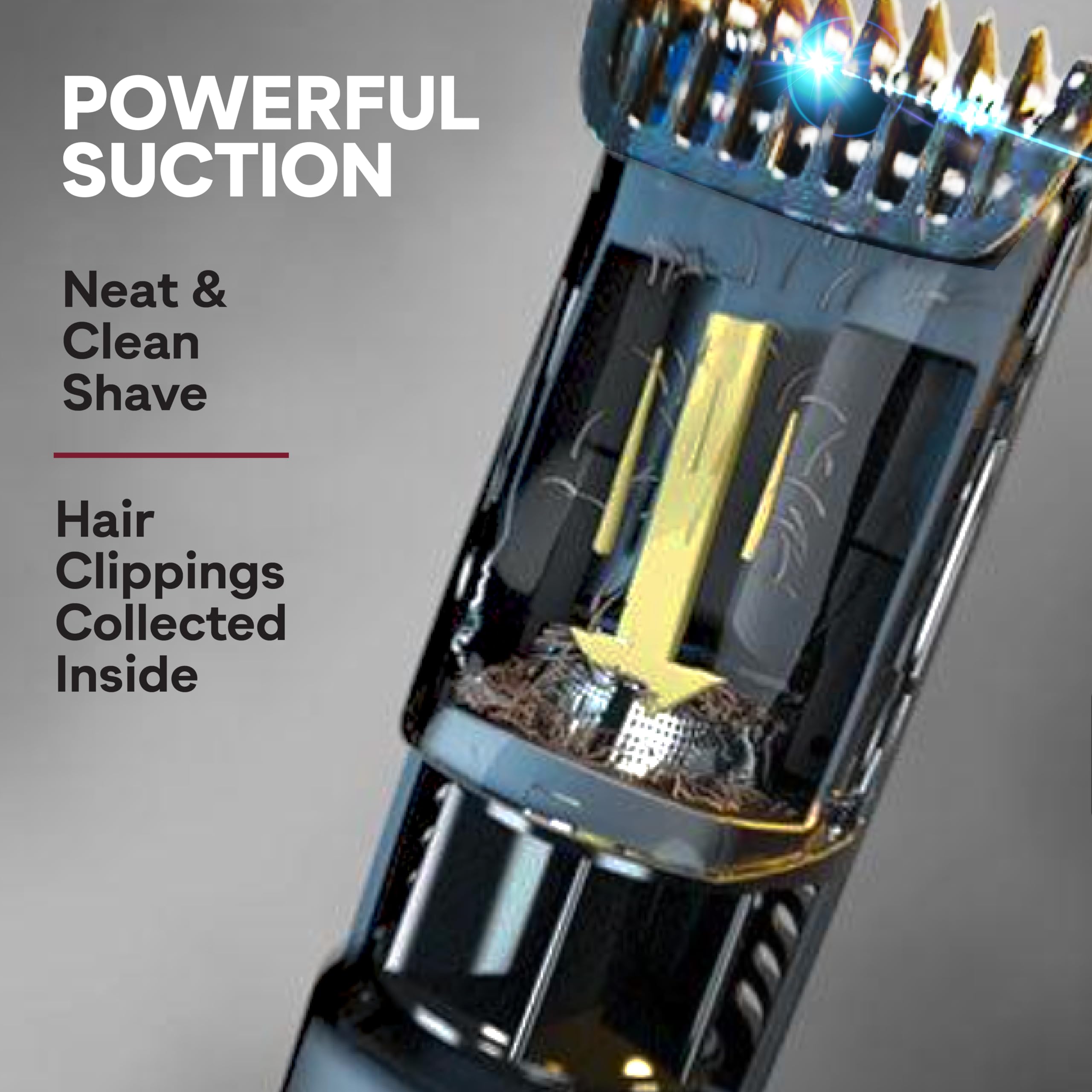Rechargeable Vacutrim power delivers long cordless grooming sessions.