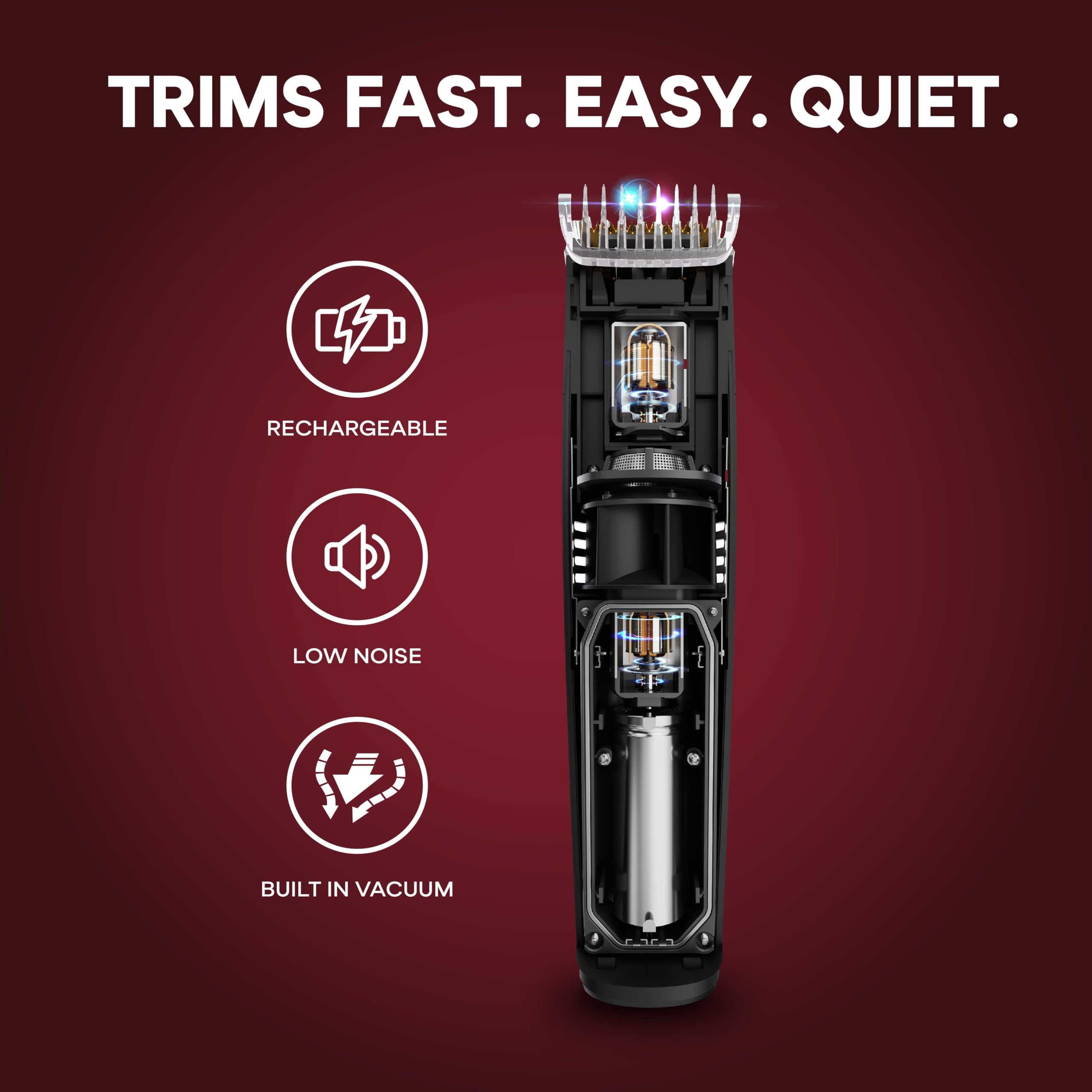 Two comb attachments included for different trimming lengths with Vacutrim.