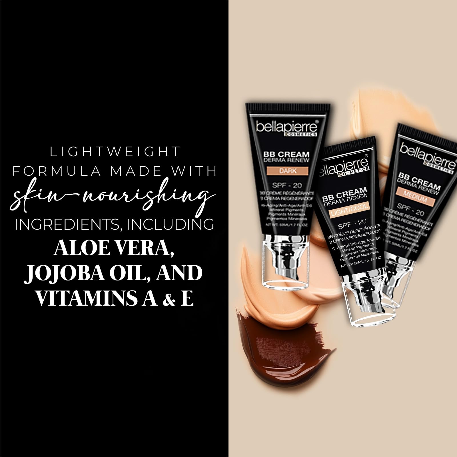Bellapierre BB Cream SPF 20 texture close-up shows silky, breathable formula.