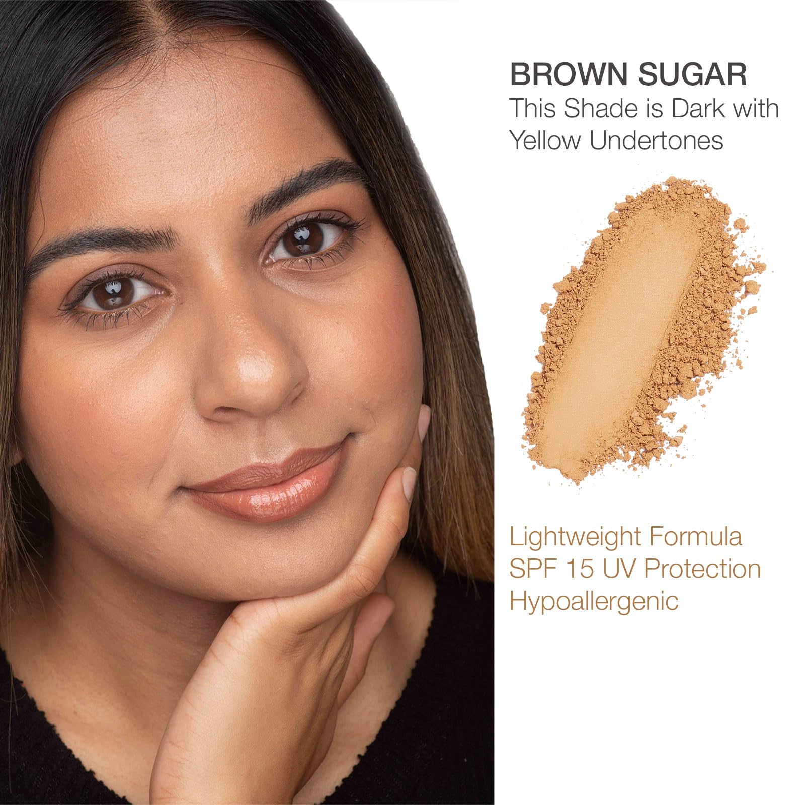 Bellapierre compact mineral foundation Brown Sugar swirl on skin for buildable coverage.