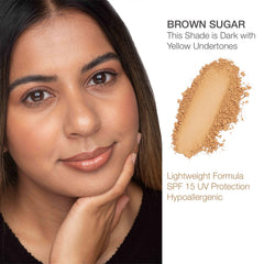 Bellapierre compact mineral foundation Brown Sugar swirl on skin for buildable coverage.