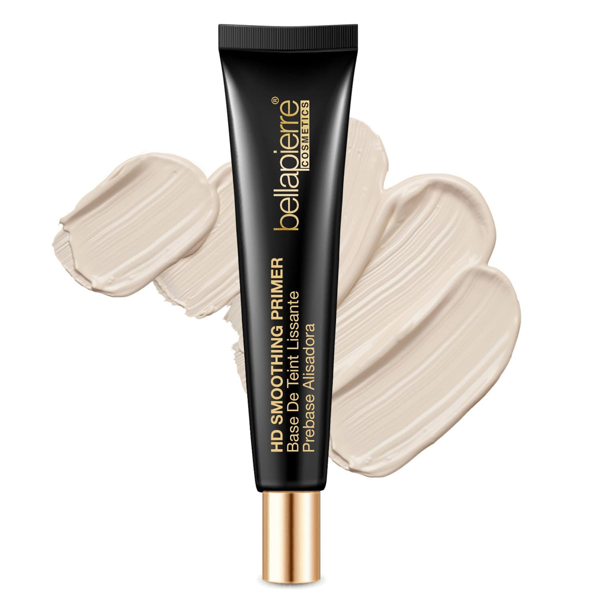 Bellapierre HD Smoothing Primer bottle shows smooth application and pore minimization.