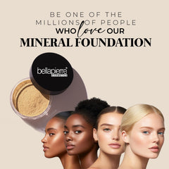 Bellapierre loose powder foundation application swirl buff demonstrates quick, blendable finish.