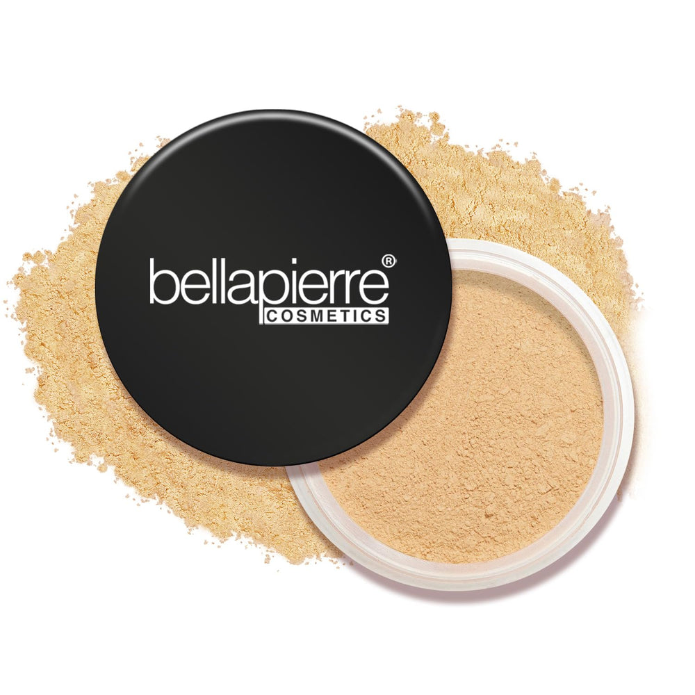 Bellapierre Mineral Foundation Nutmeg jar highlights SPF 15 and matte finish.