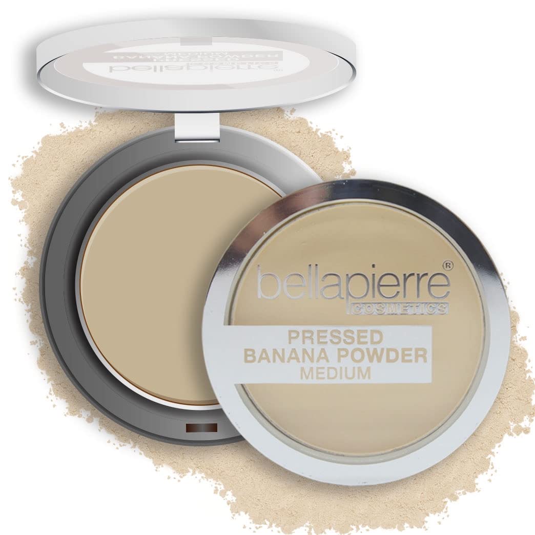 Bellapierre pressed banana setting powder compact for all-day color correction and a smooth finish.