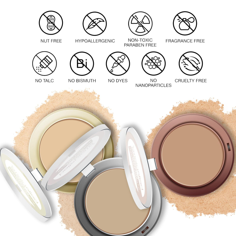 Bellapierre talc-free compact powder offers feather-light application for quick touch-ups.