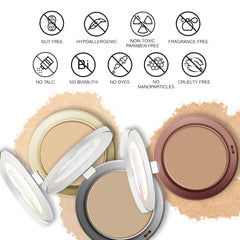 Bellapierre talc-free compact powder offers feather-light application for quick touch-ups.