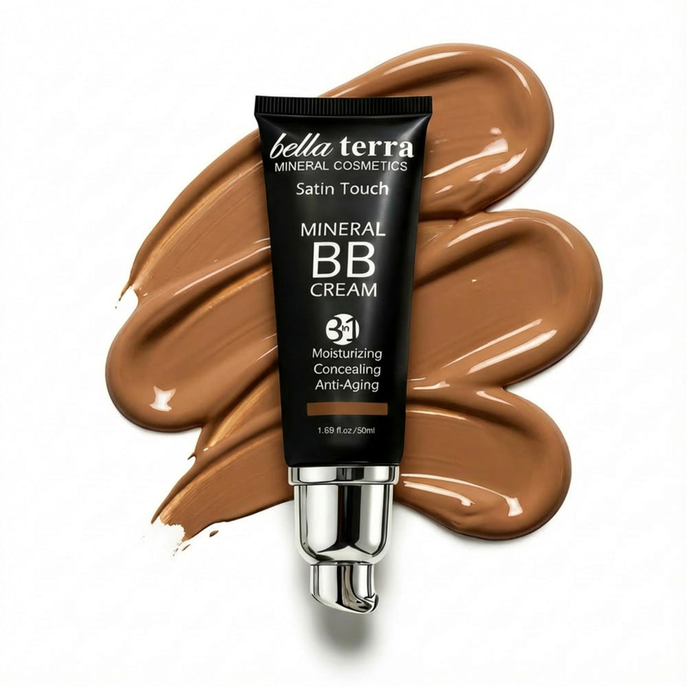 Bellaterra Cosmetics Crème BB sur la bouteille: teinte naturelle et couvrance légère.