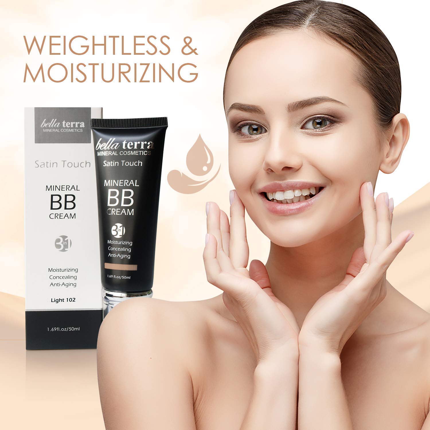 Bellaterra BB Cream Light 102 applied with brush for smooth, streak-free results.