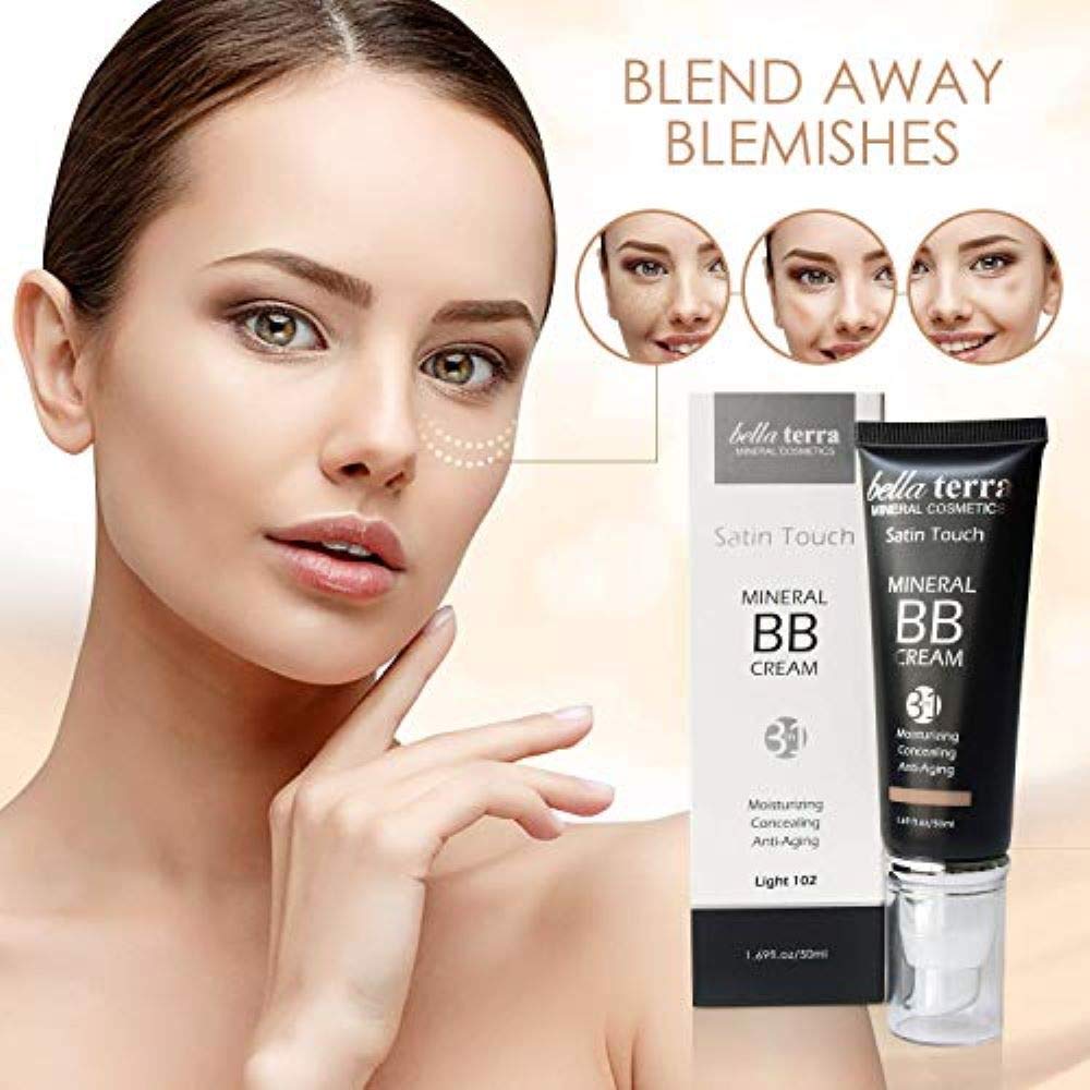 Bellaterra BB Cream Light 102 swirled texture on skin for seamless blend.
