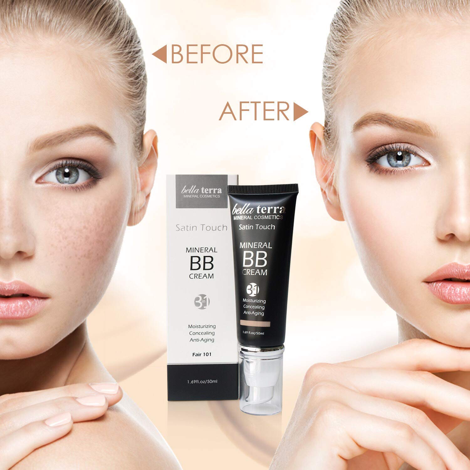Bellaterra Cosmetics BB Cream mineral coverage close-up highlighting blurred imperfections