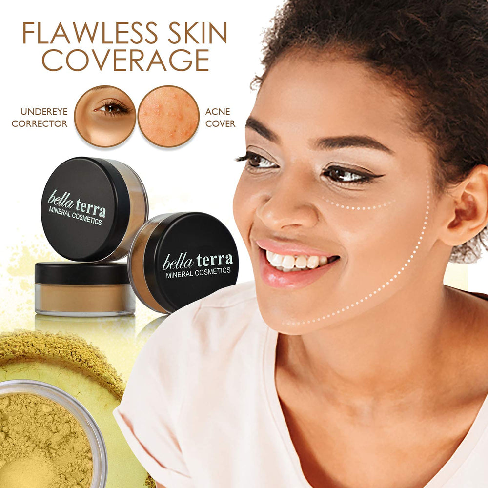 Bellaterra mineral foundation Maple packaging displays a portable 9g compact for travel.