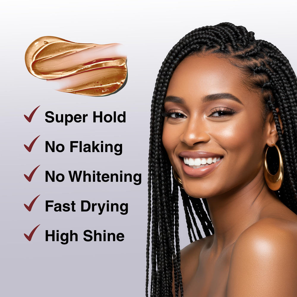 BELLATIQUE braids styled with gel for defined protective styles.