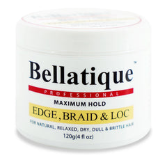 BELLATIQUE Edge Braiding Gel in a 4 oz jar for firm hold and high shine.