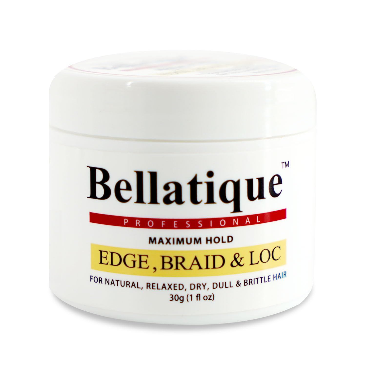 Bellatique Edge Control jar close-up showing fast-drying, no-flake, high-shine edges.