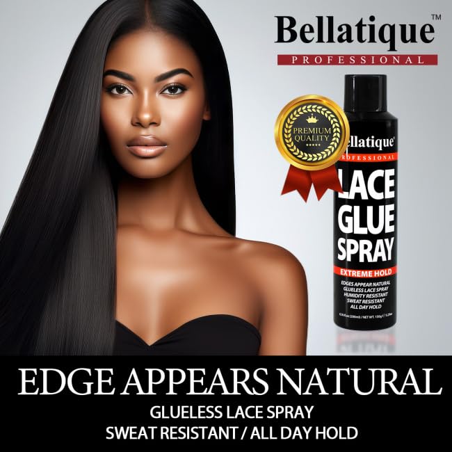 Bellatique Lace Glue Spray applied to the hairline produces near-invisible bond and natural edges.