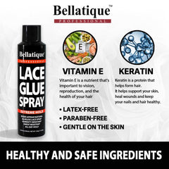 Bellatique Lace Glue Spray nozzle close-up showing precise application and quick-dry action.