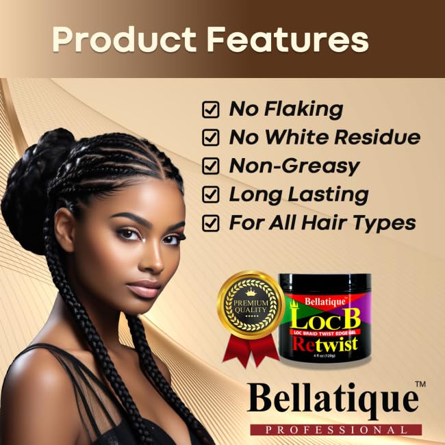 Bellatique Loc B Retwist Gel provides edge control for neat hairlines
