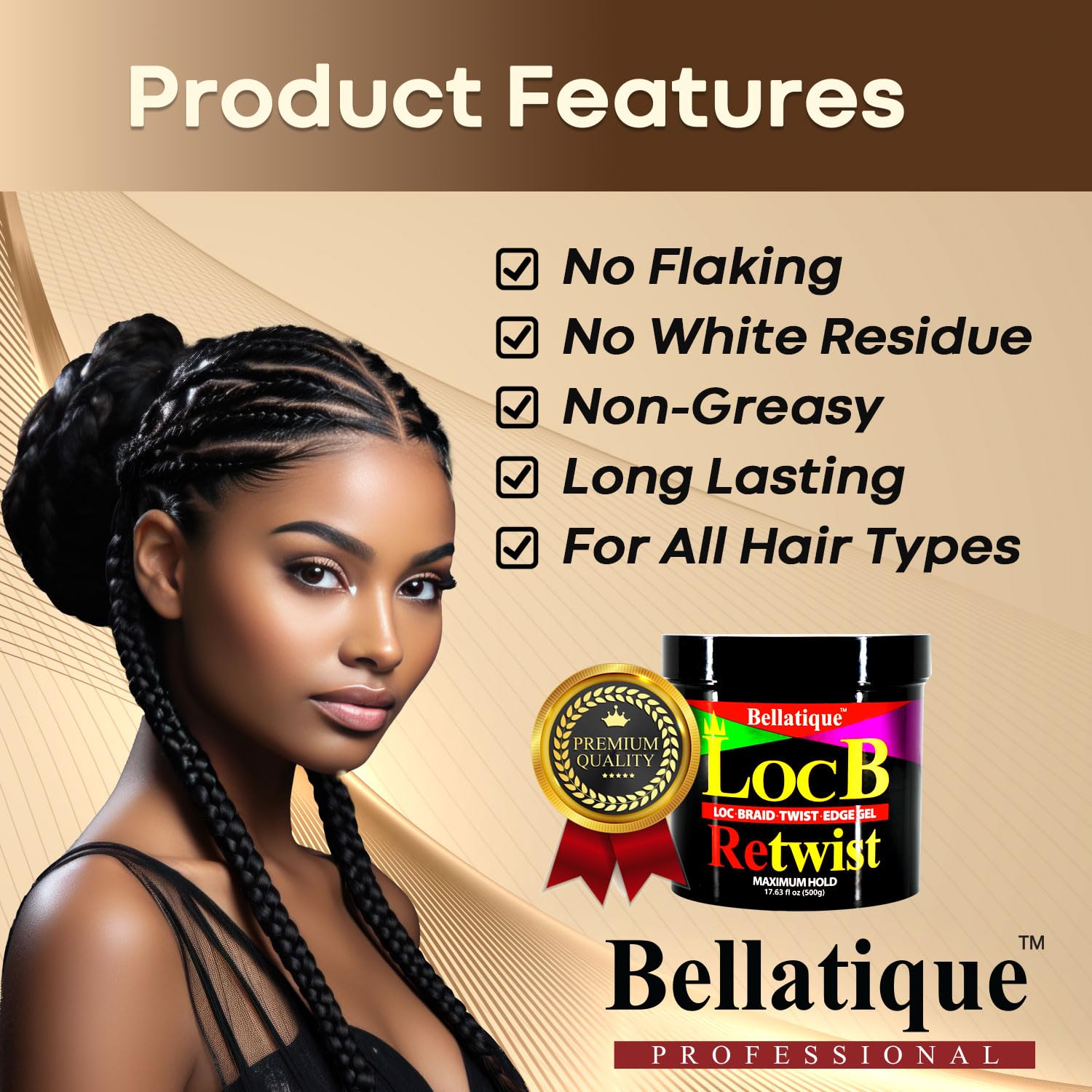 Bellatique Loc B Retwist Gel on braid style delivering defined retwist.
